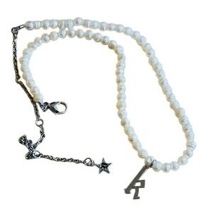 Dalmata Initial letter "K" Pearl Necklace Stainless Steel Pearl Goth Rockabilly